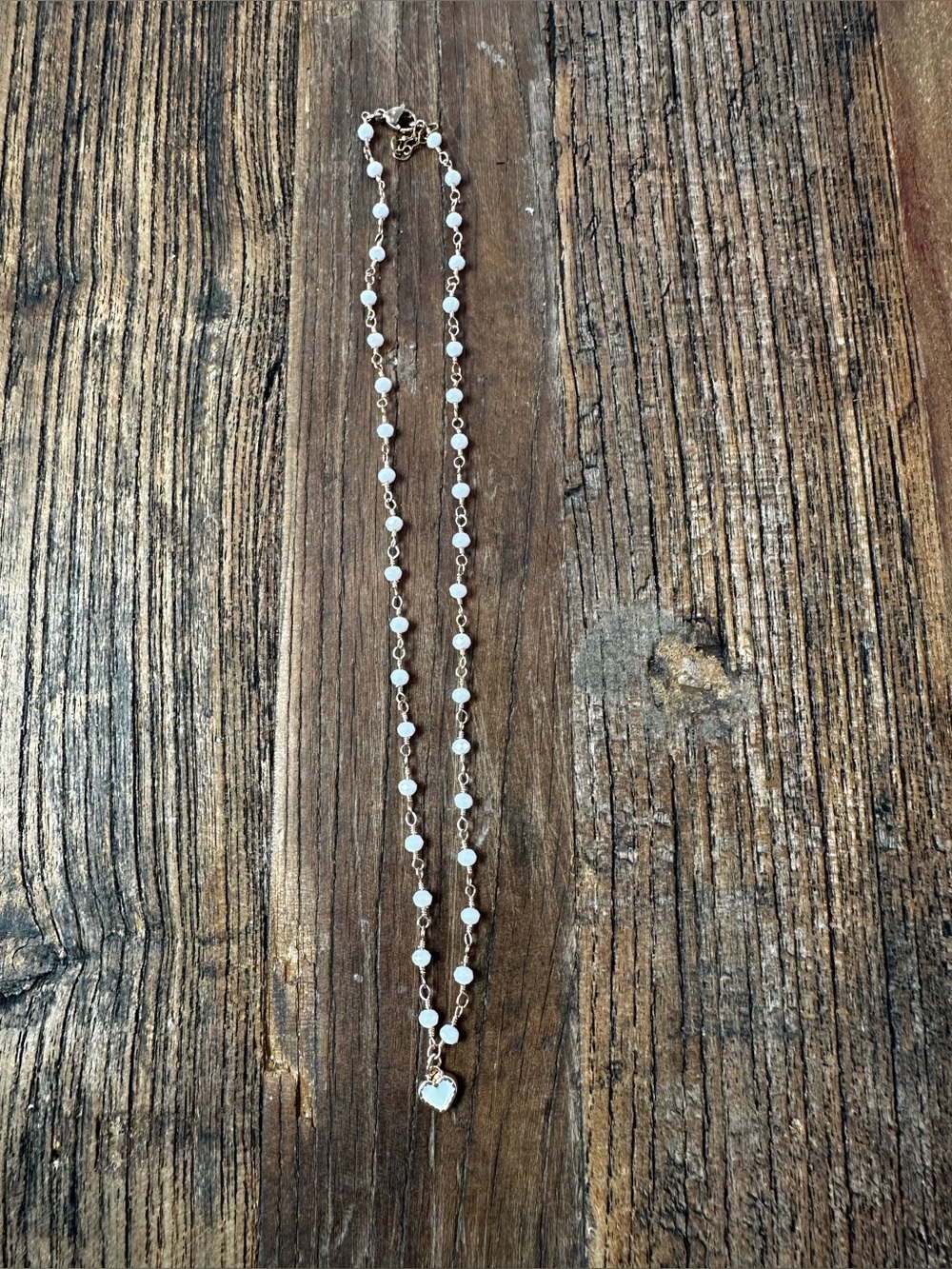 Delicate White Beaded Heart Necklace - Women Jewelry